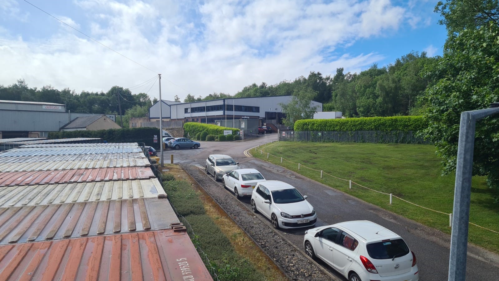 Storage containers and the internal access road at Strafford Industrial Park
